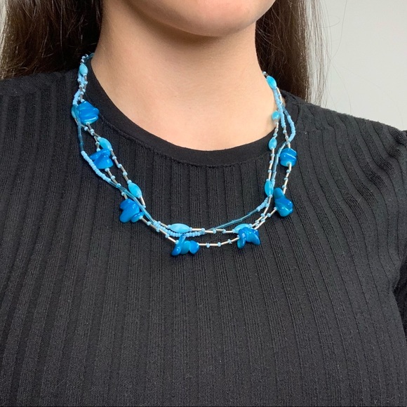 Vintage Blue Beaded Multi Strand Necklace - Picture 2 of 9